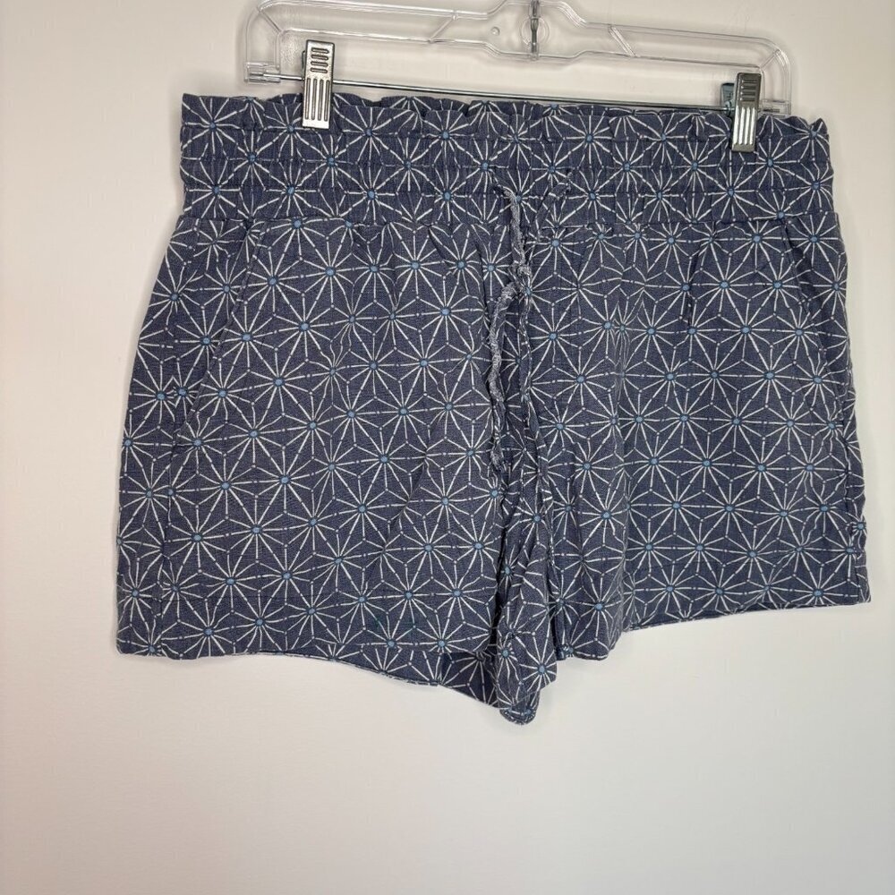 A NEW DAY Linen Blend Paperbag Short Womens L Geometric Gray Pull On Drawstring